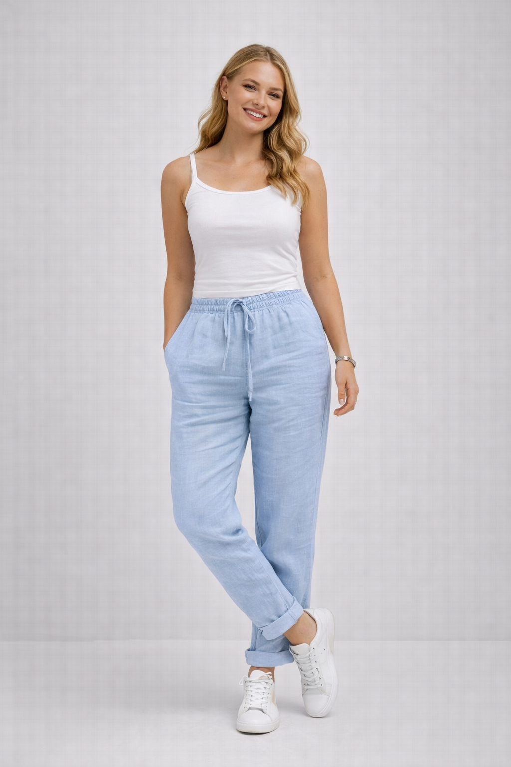 Comfortabele Luchtige Dames Broek met Elastische Taille en Zakken