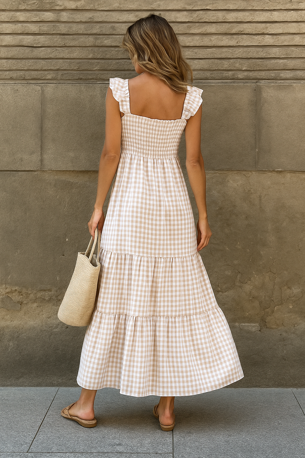 Grayson | Elegant Gingham Maxi Dress with Ruffle Sleeves