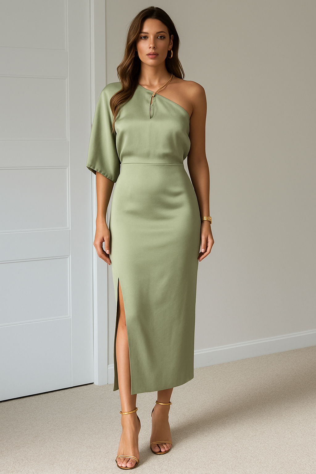 Mien | Elegante One-Shoulder Maxi Jurk met Flatterende Split