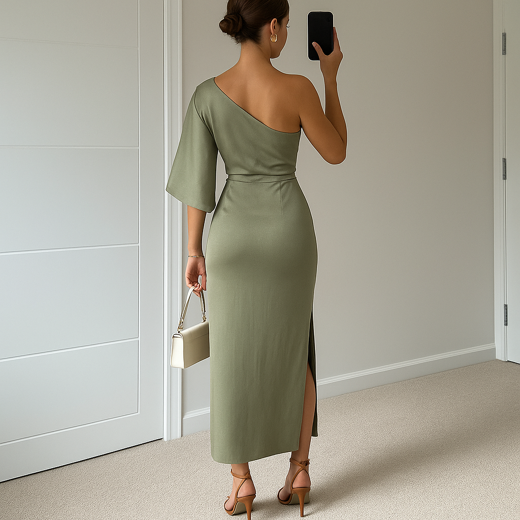 Mien | Elegante One-Shoulder Maxi Jurk met Flatterende Split