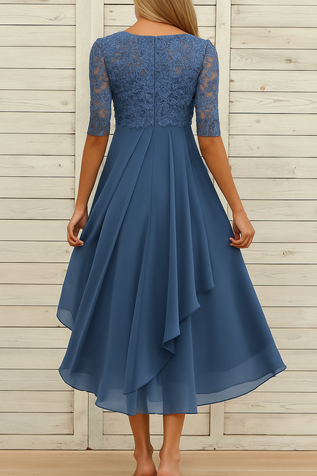 Danessa | Elegante Midi Jurk met Kant en Chiffon