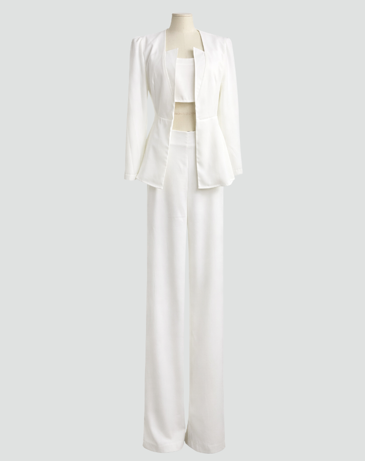 Chique Dames Blazer Set met Pantalon en Crop Top