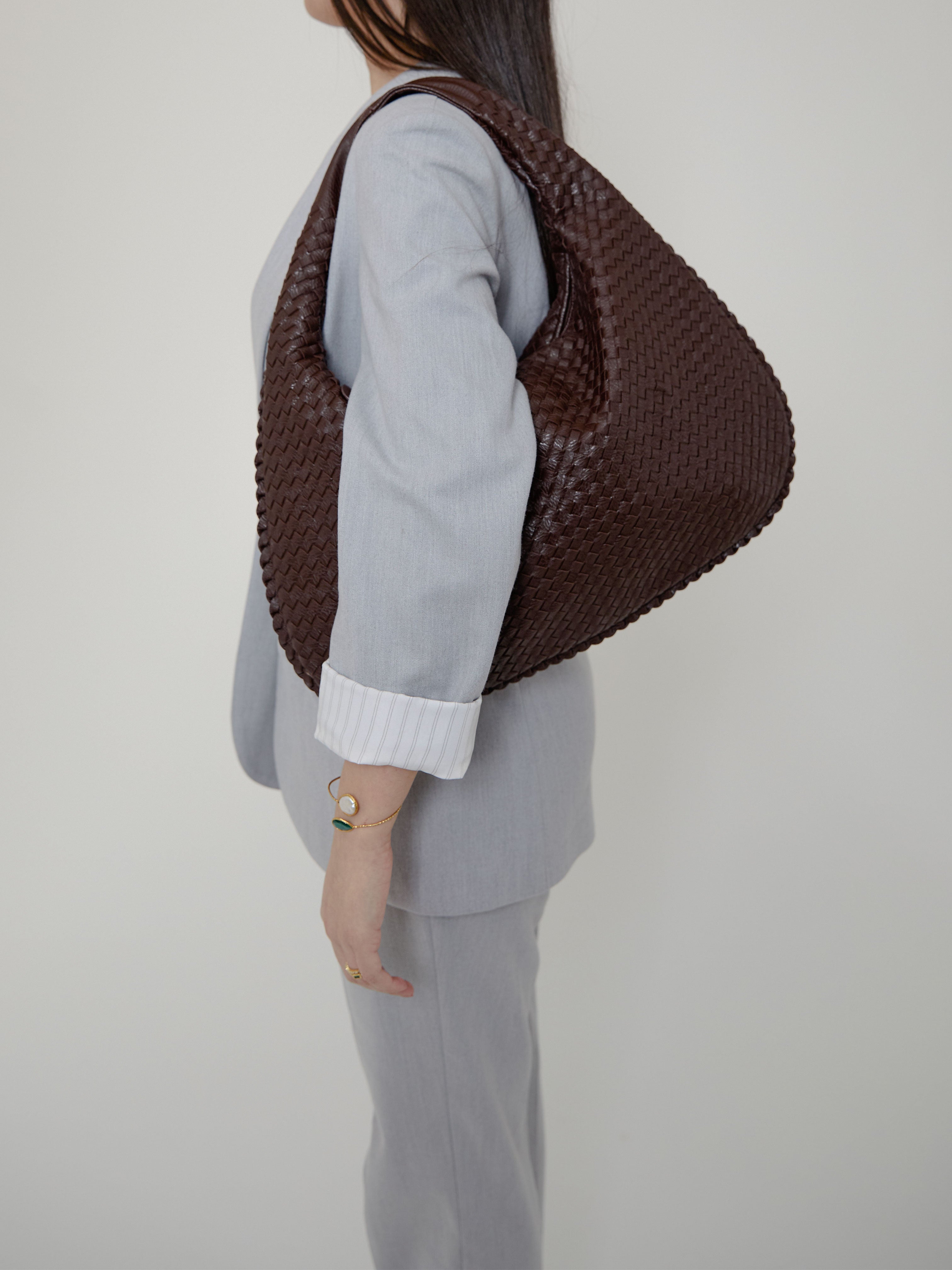Luxury Coffee Ladies Handbag with Braided Design