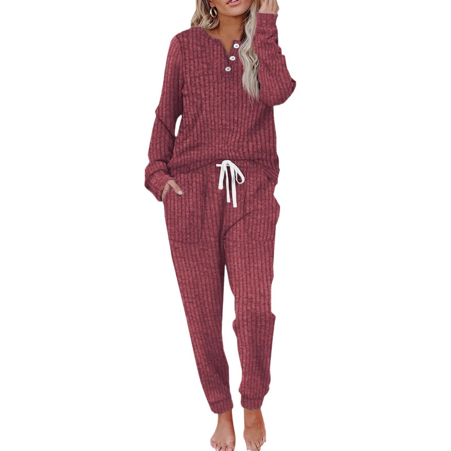 Ensemble loungewear chaud pour femmes avec texture côtelée et pantalon de jogging