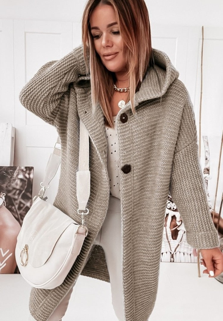 Luxe Lange Oversized Dames Cardigan met Capuchon