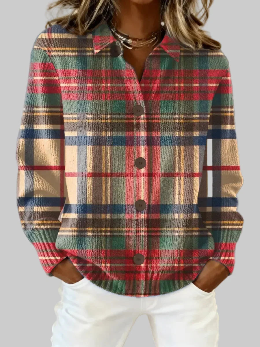 Warme Flanellen Dames Blouse met Ruitpatroon en Manchetten