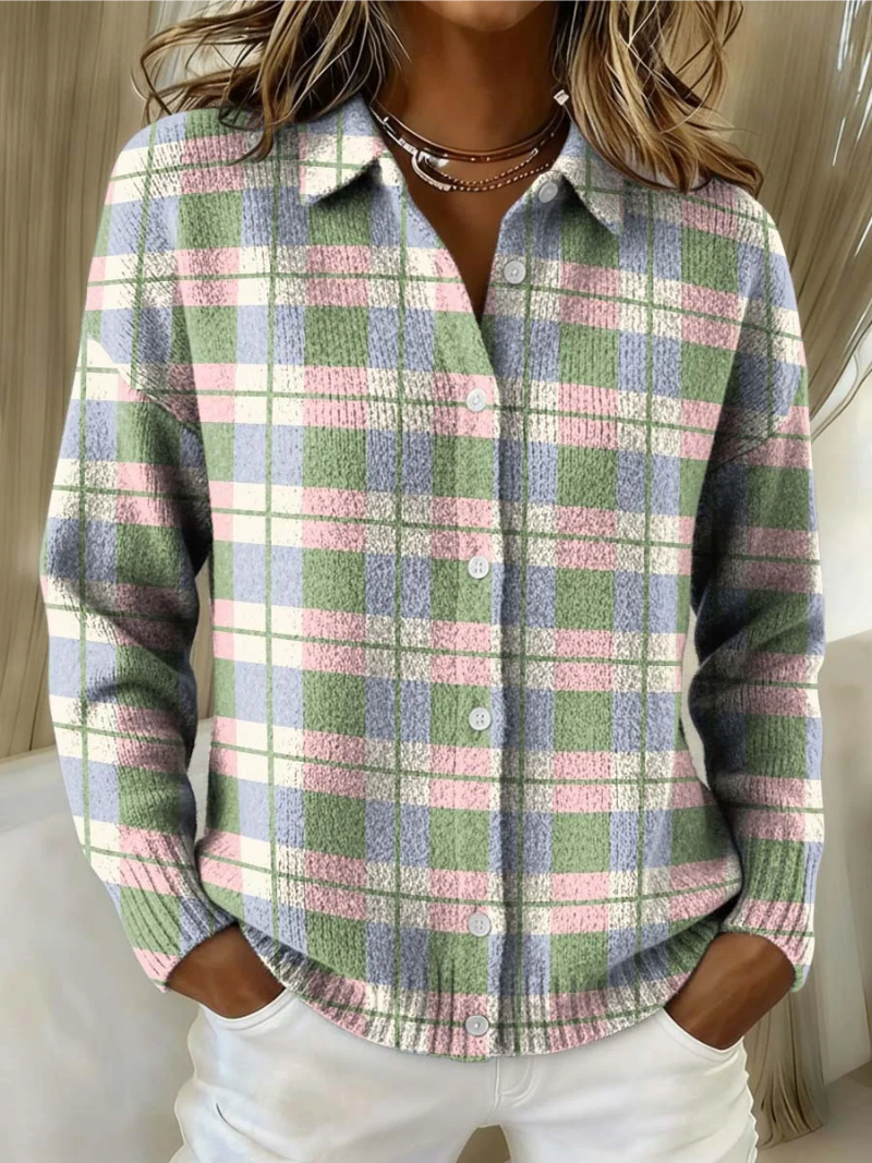 Warme Flanellen Dames Blouse met Ruitpatroon en Manchetten