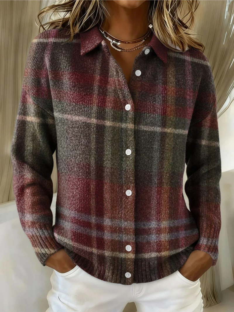 Warme Flanellen Dames Blouse met Ruitpatroon en Manchetten
