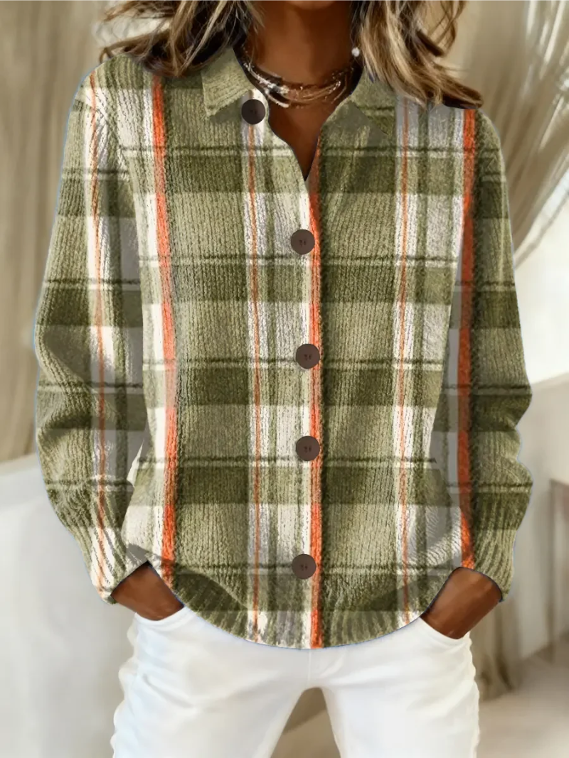 Warme Flanellen Dames Blouse met Ruitpatroon en Manchetten