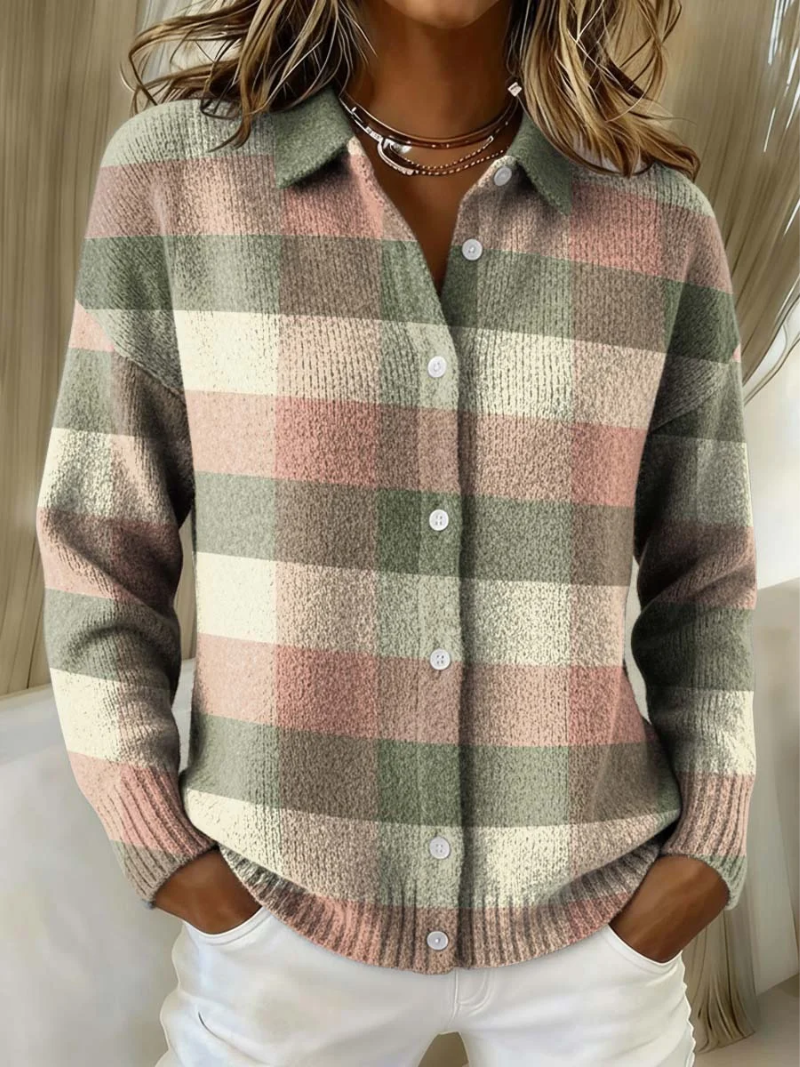 Warme Flanellen Dames Blouse met Ruitpatroon en Manchetten