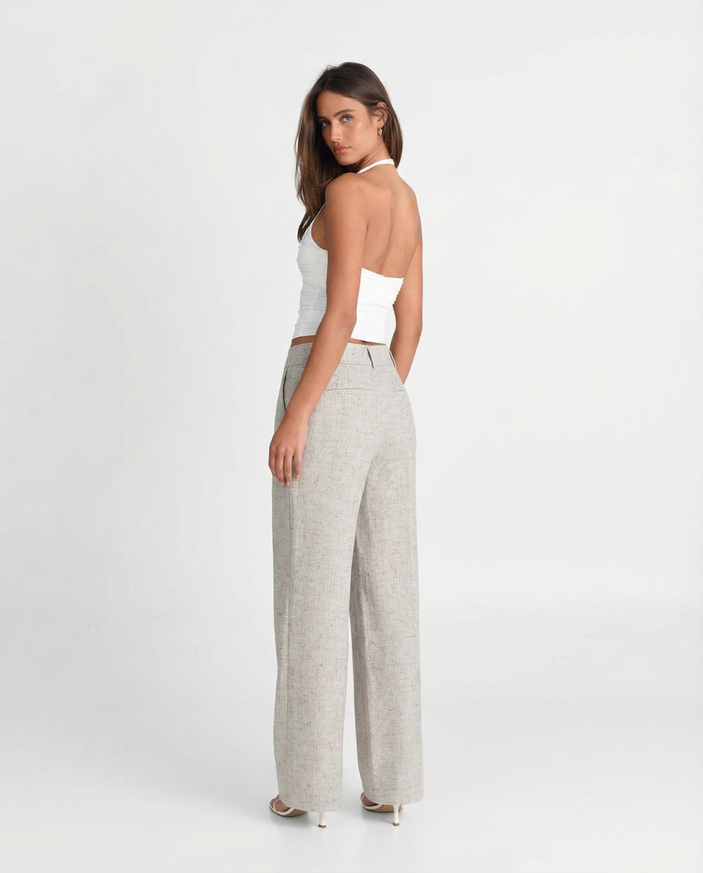 Hoge Taille Dames Pantalon met Wijde Pijp en Persnaad