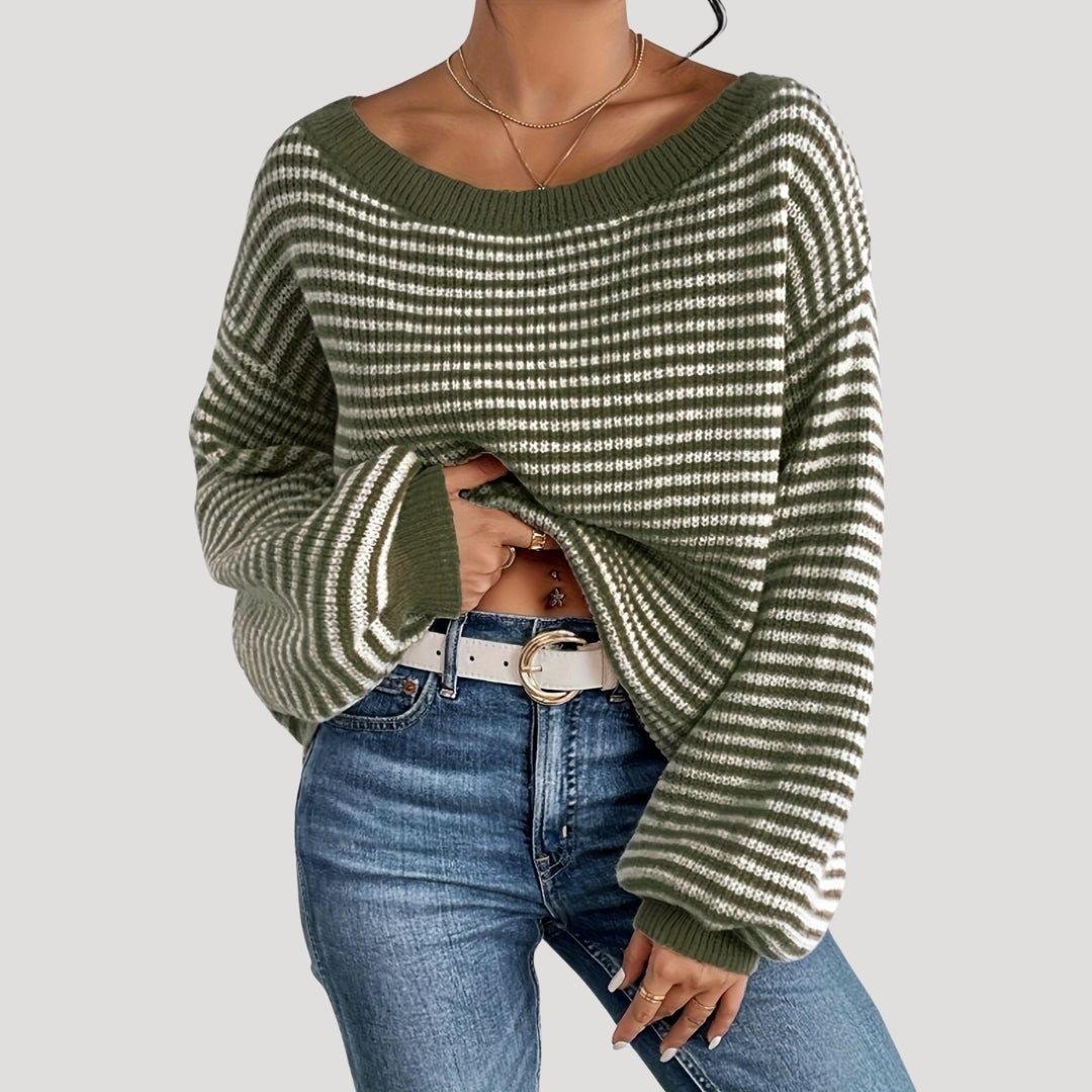 Oversized Dames Trui met Strepen en Lange Mouwen