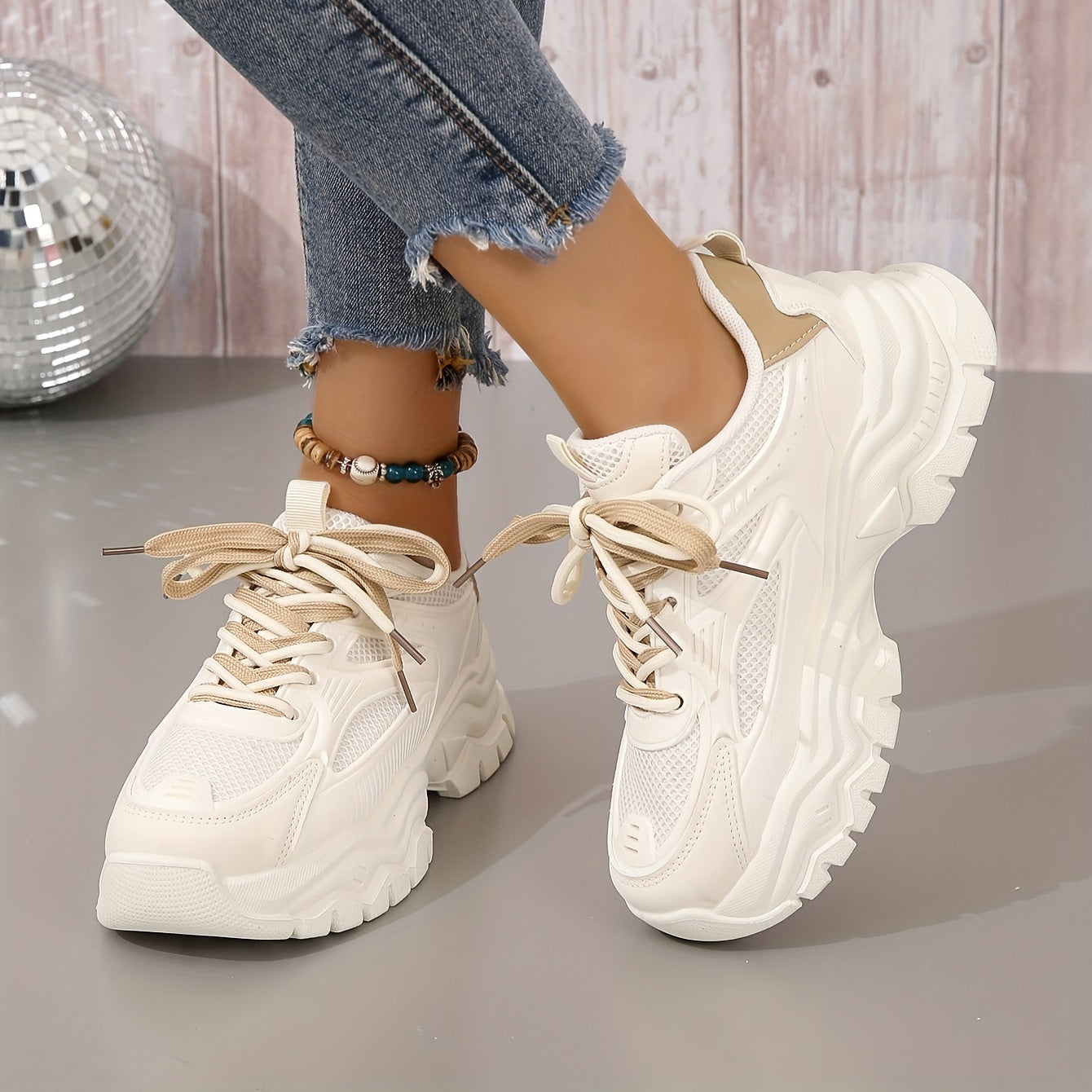 Comfortabele Dames Sneakers met Ademend Mesh en Dikke Zool