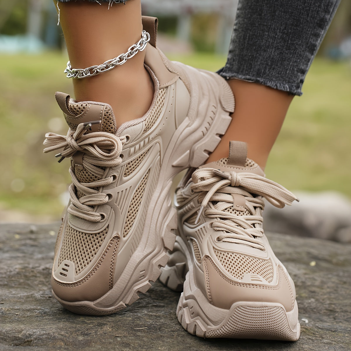 Comfortabele Dames Sneakers met Ademend Mesh en Dikke Zool