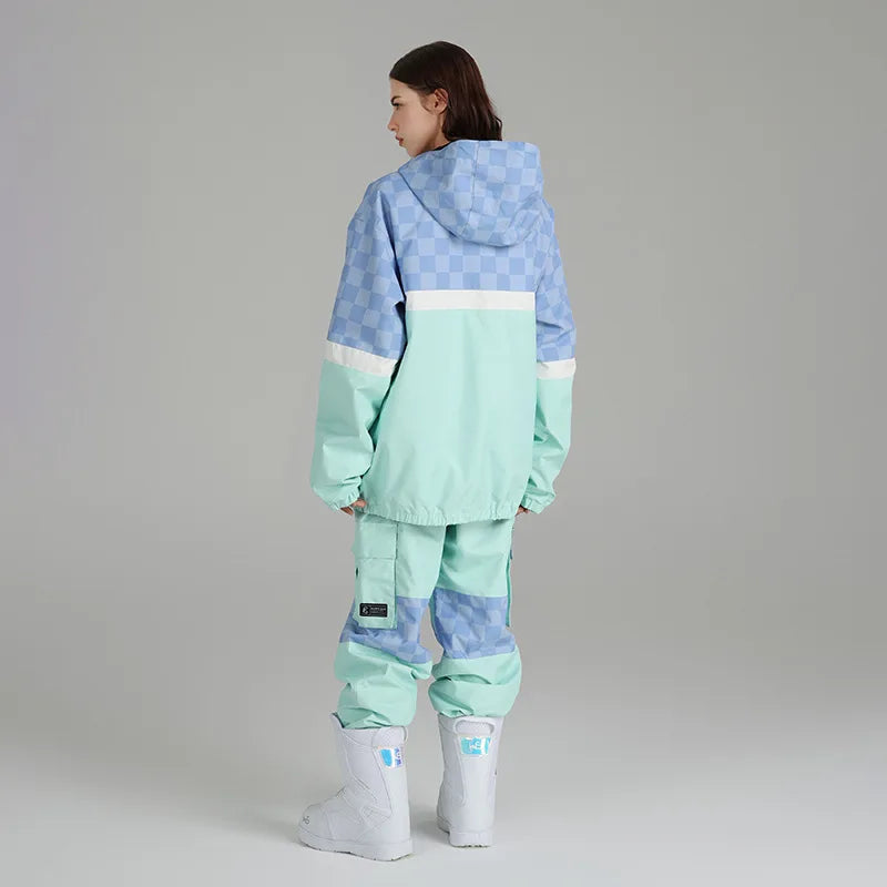 Blauw Sportief Waterdicht Dames Skipak Met Capuchon