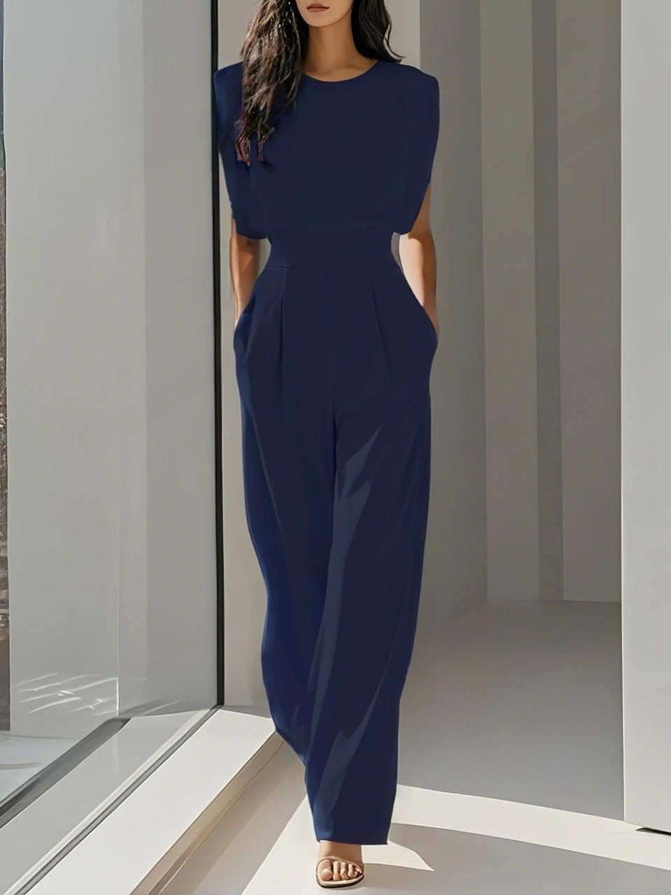 Elegante Mouwloze Jumpsuit Met Wijde Pijpen