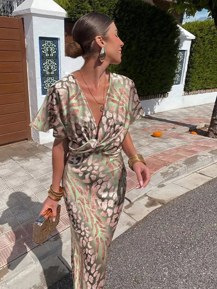 Midi Dress With Wrap Detail And Short Sleeves