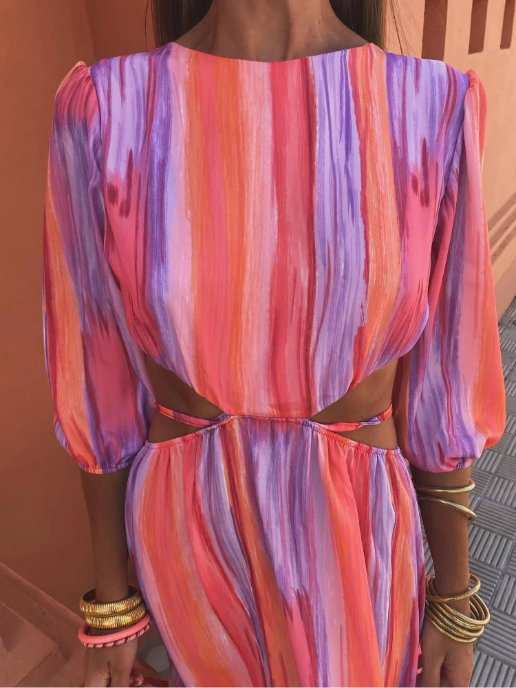 Rhory | Colorful Tie-Dye Cut-out Maxi Dress