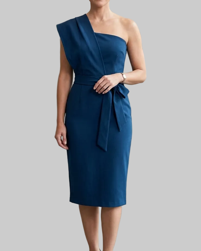 Elegante Dames Asymmetrische Midi Jurk Met Split En Tailleband