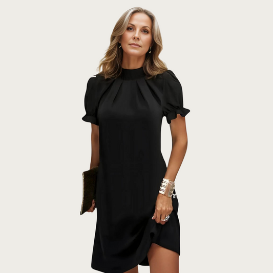 Zoe | Elegante Zwarte Avondjurk met Plof Mouwen