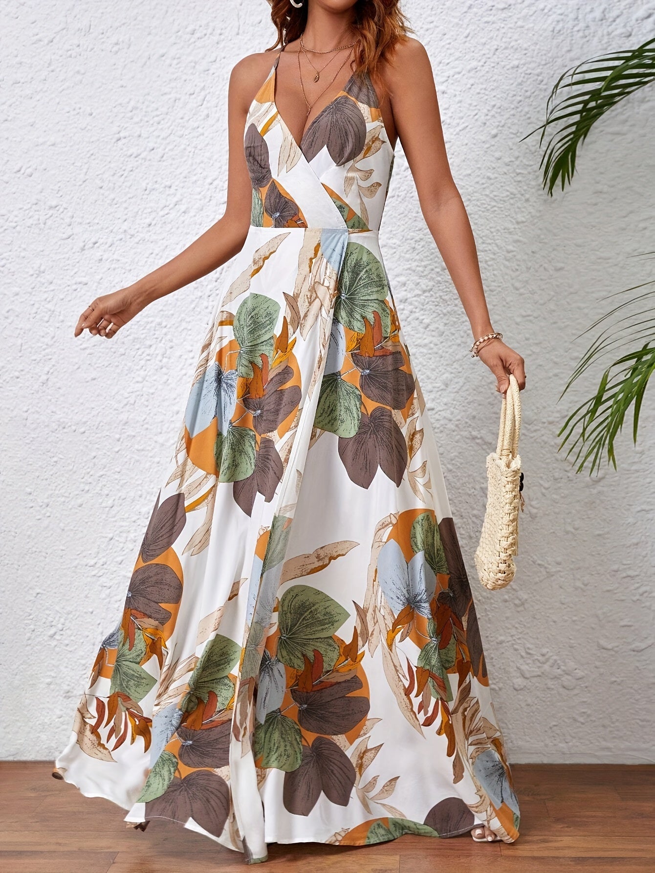 Devi | Zomerse Maxi Jurk met Tropische Print en Spaghettibandjes