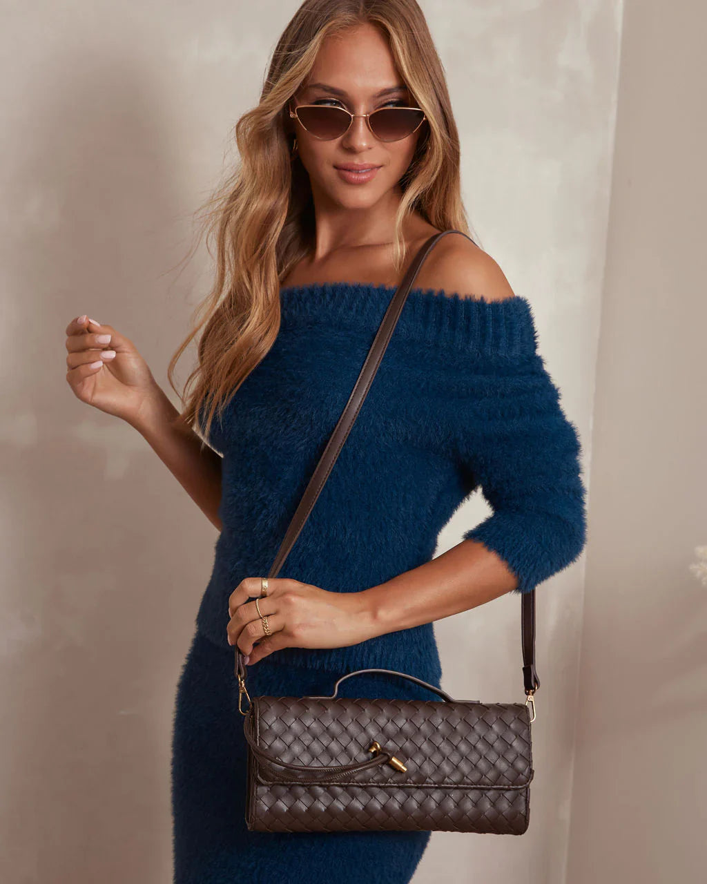 Luxe Koffie Dames Handtas met Gevlochten Design