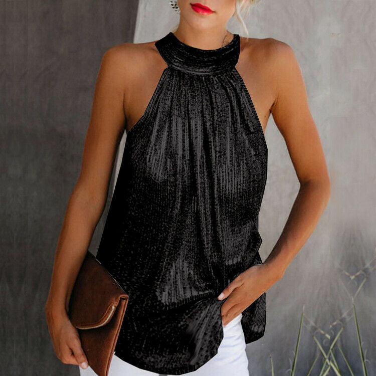 Tania | Elegant Halter Glitter Top
