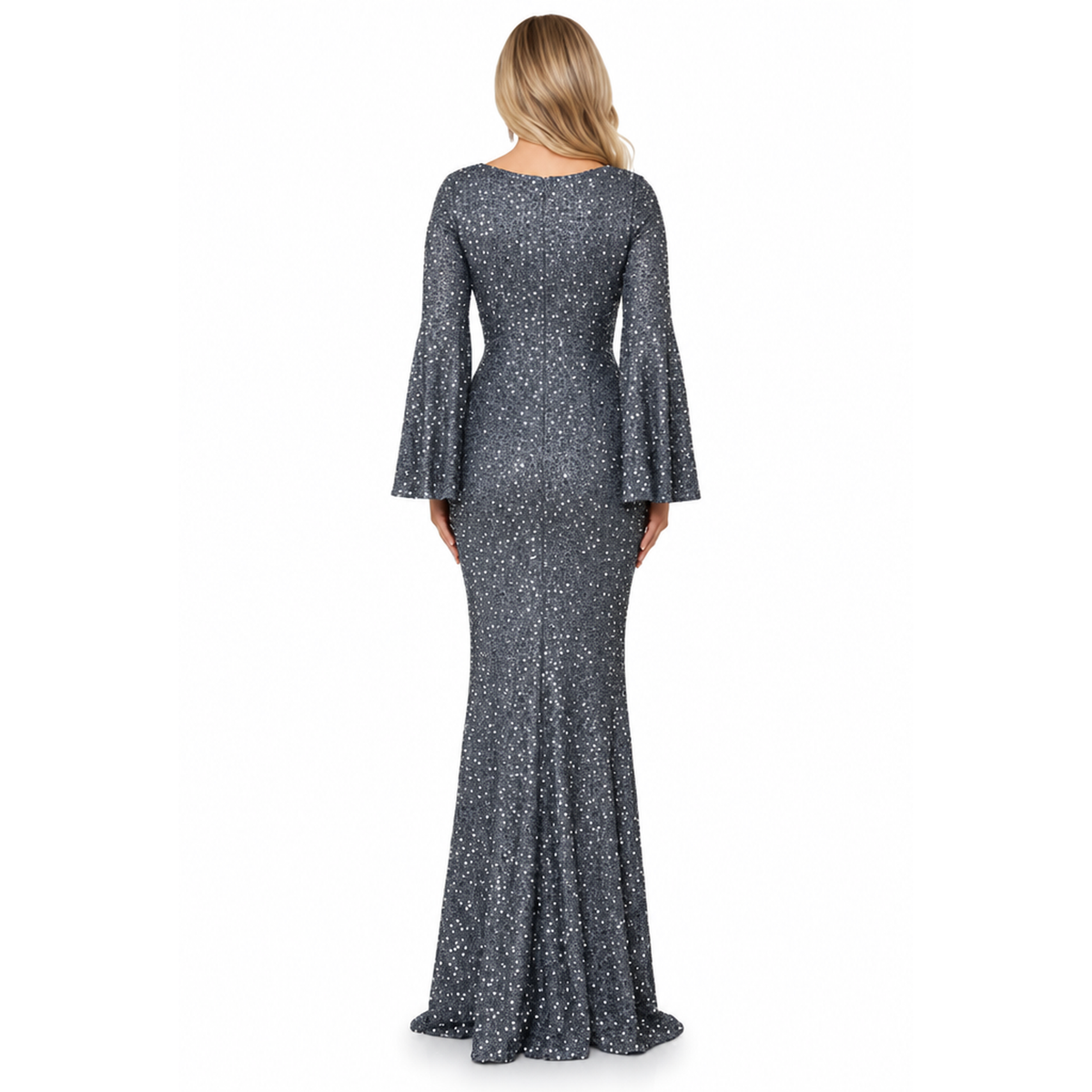 Glamoureuze Pailletten Dames Maxi Jurk met Wijde Mouwen en Sleep
