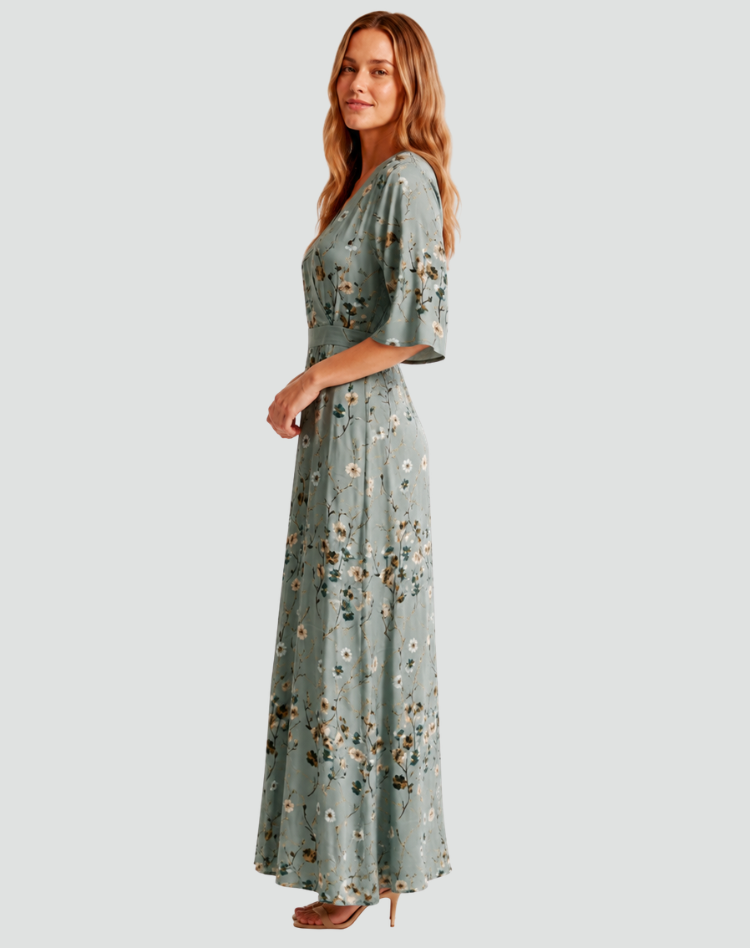 Gala Maxi Jurk Met Bloemenprint En V Hals