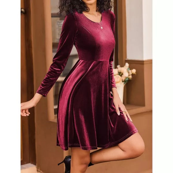 Luxe Vrouwen Rood Fluwelen Mini Jurk met Lange Mouwen