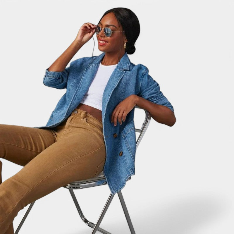 Casual Dames Denim Blazer met Lange Mouwen en Zakken