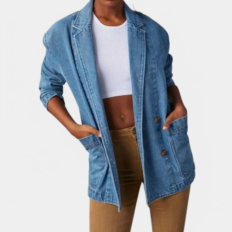 Casual Dames Denim Blazer met Lange Mouwen en Zakken