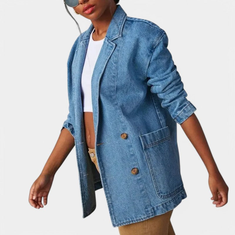 Casual Dames Denim Blazer met Lange Mouwen en Zakken