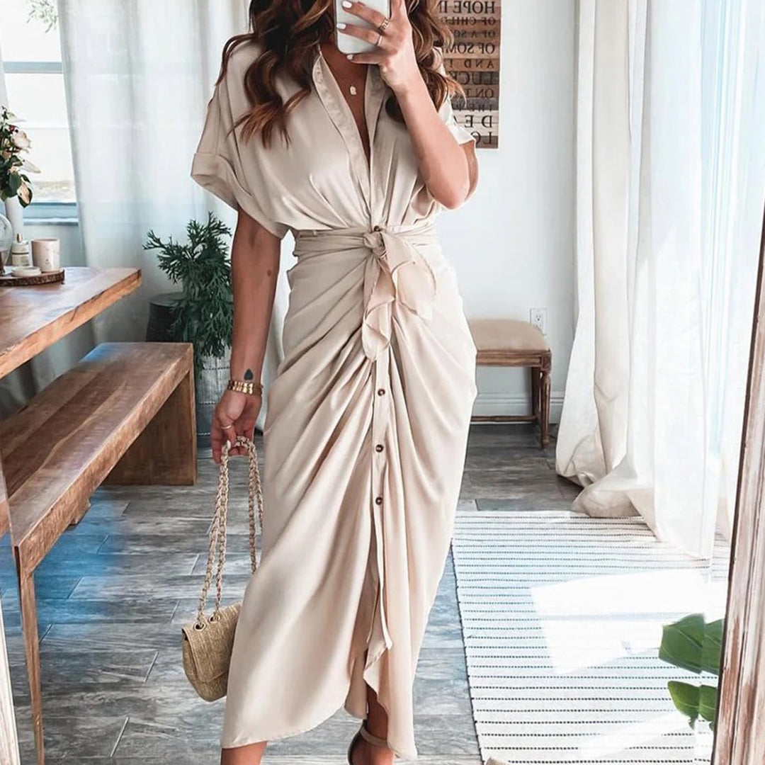 Julietta | Knoop Jurk met Taille Detail voor Dames