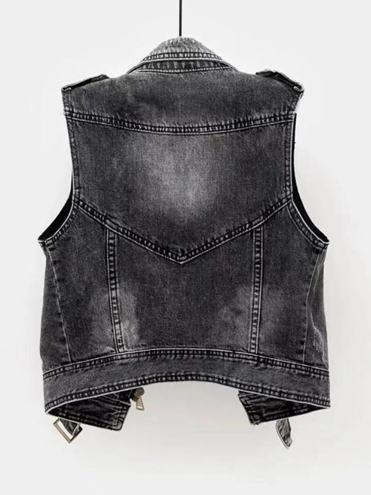 Lizy | Mouwloze Denim Biker Gilet