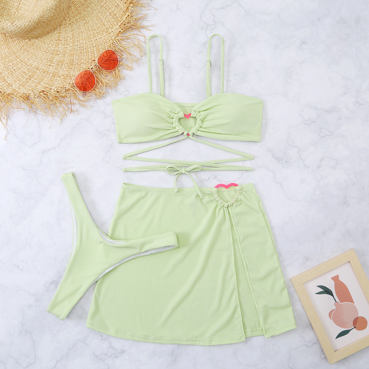 Euphemia | Speelse 3-Delige Bikini Set met Hartdetails