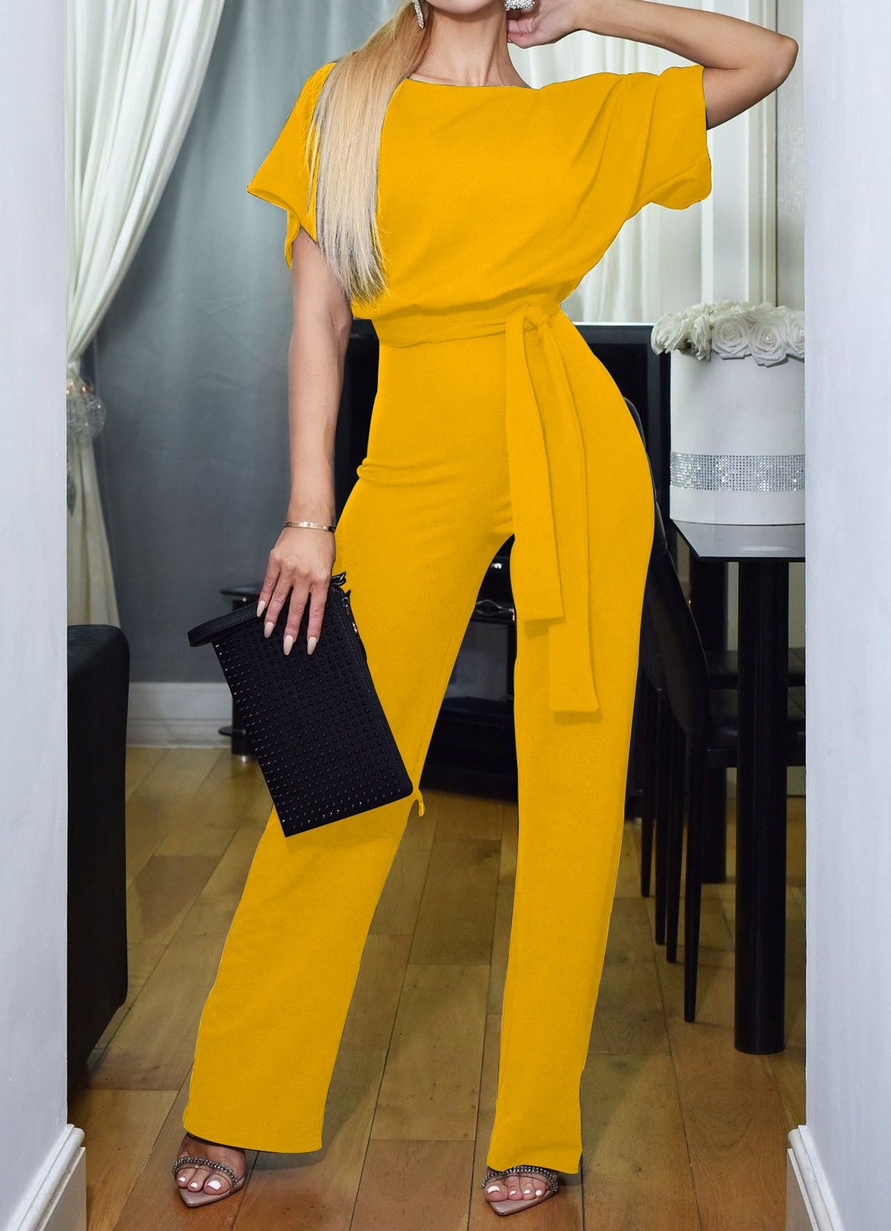 Comfortabele Dames Wide Leg Jumpsuit Met Tailleband