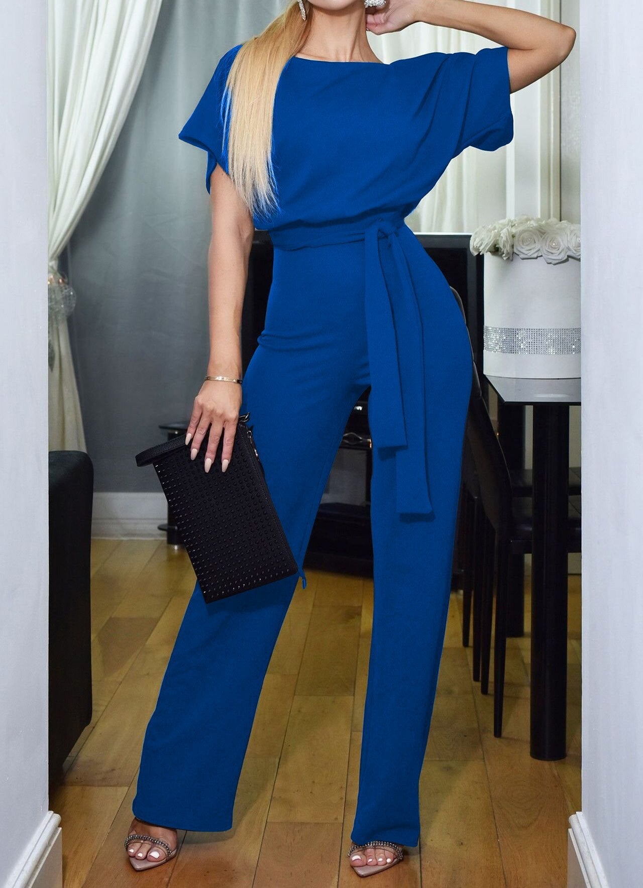 Comfortabele Dames Wide Leg Jumpsuit Met Tailleband