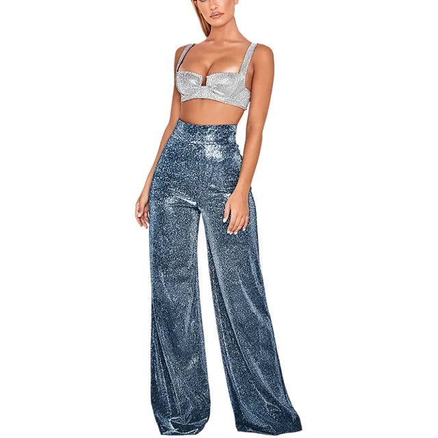Luxe Glitterende Dames Broek met Hoge Taille