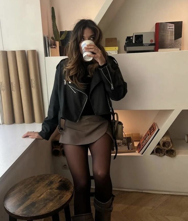 Trendy Hoge Taille Dames Mini Skort met Rits en Plooi Detail