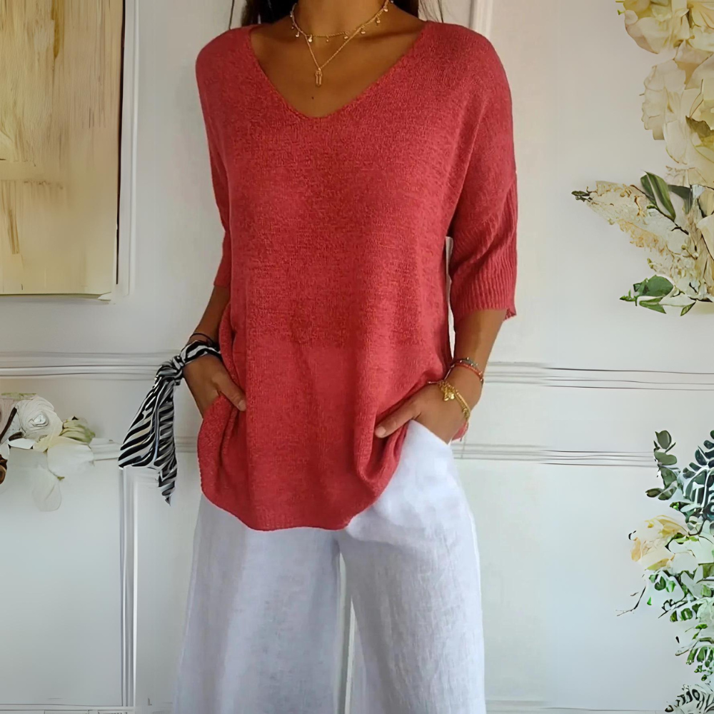 Claudine | Sweater with V-Neck and Short Sleeves