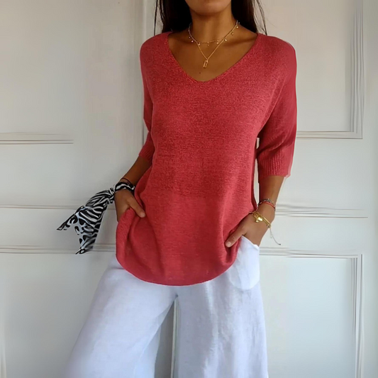 Claudine | Trui met V-Hals en Korte Mouwen