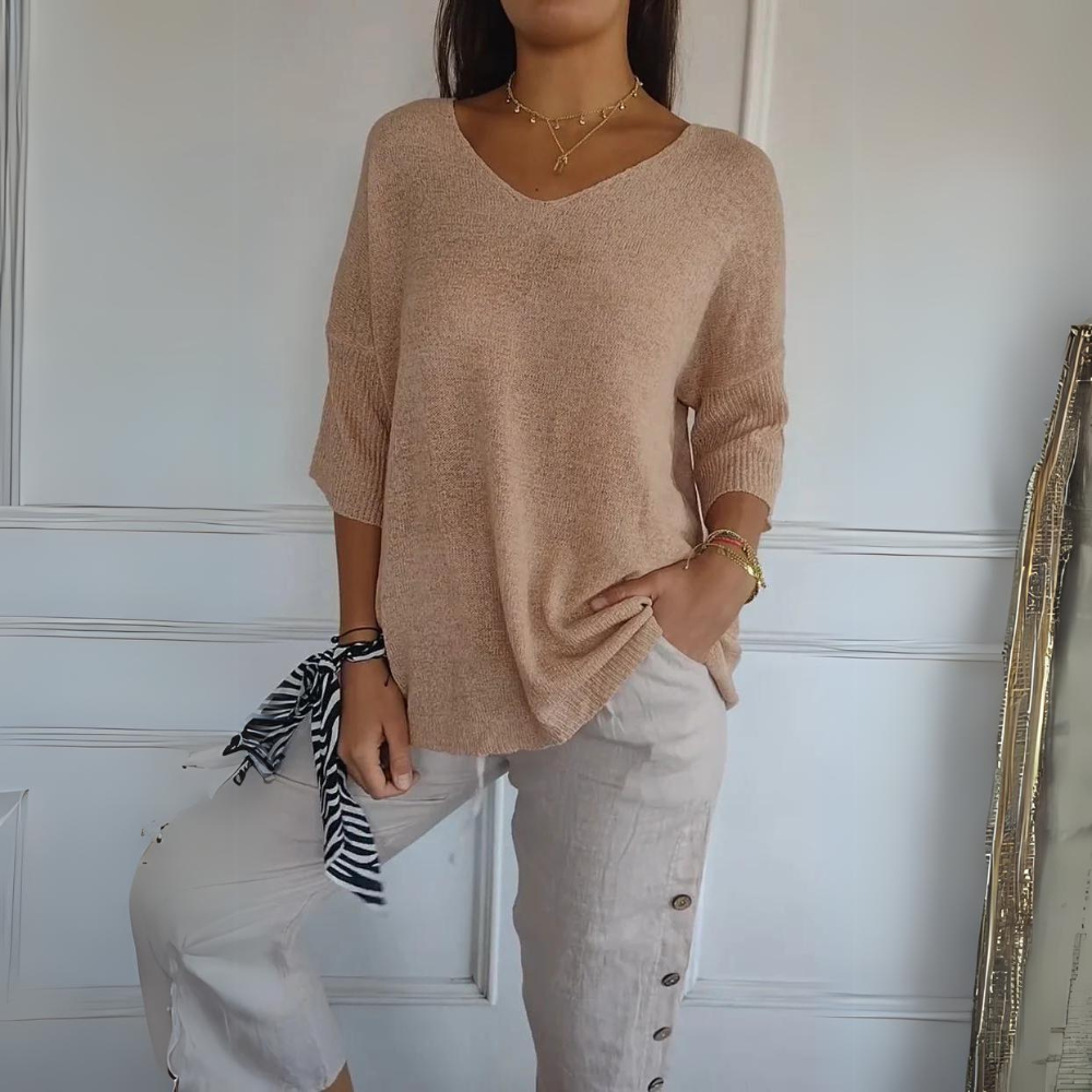 Claudine | Sweater with V-Neck and Short Sleeves