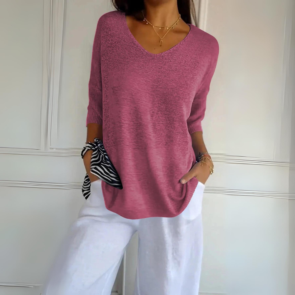 Claudine | Sweater with V-Neck and Short Sleeves