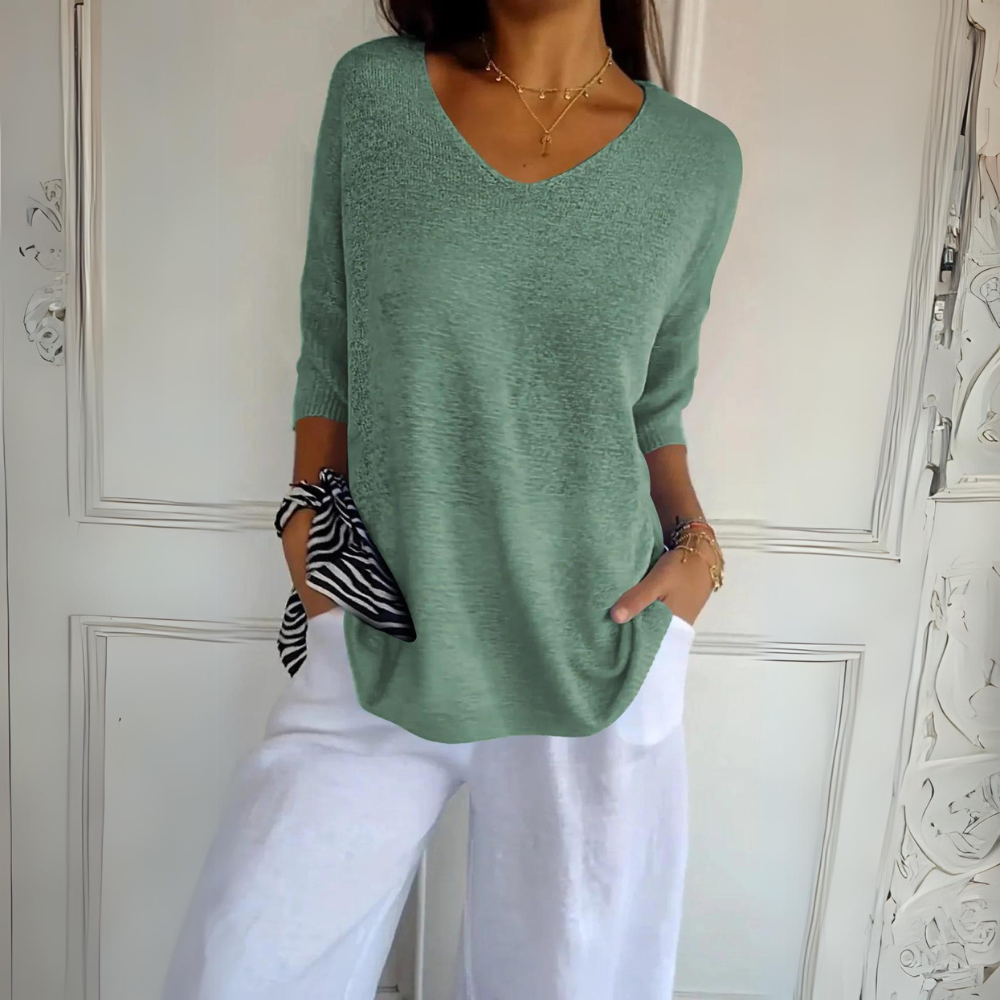 Claudine | Trui met V-Hals en Korte Mouwen