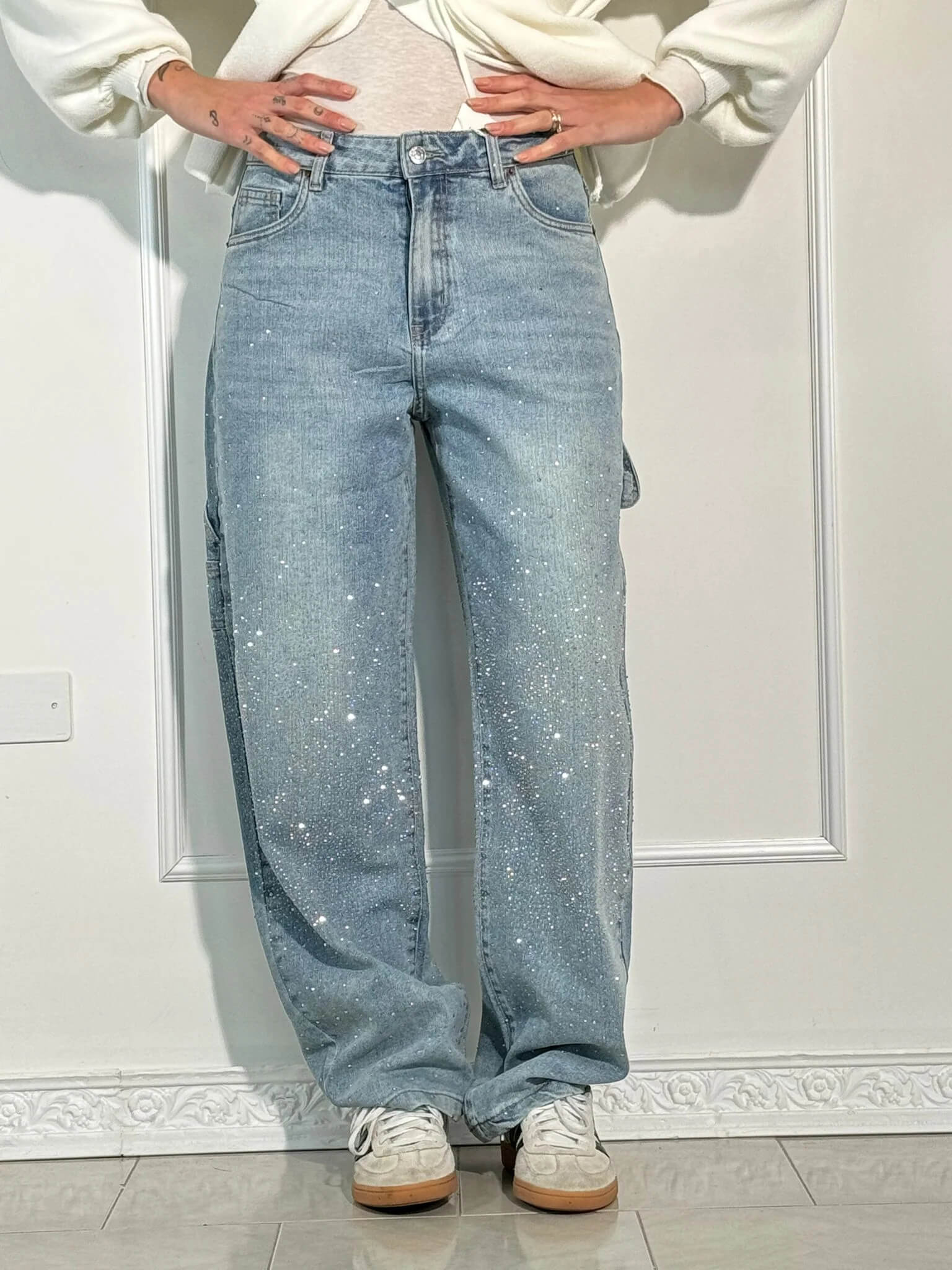 Trendy Glanzende Dames Jeans met Wijde Pijpen