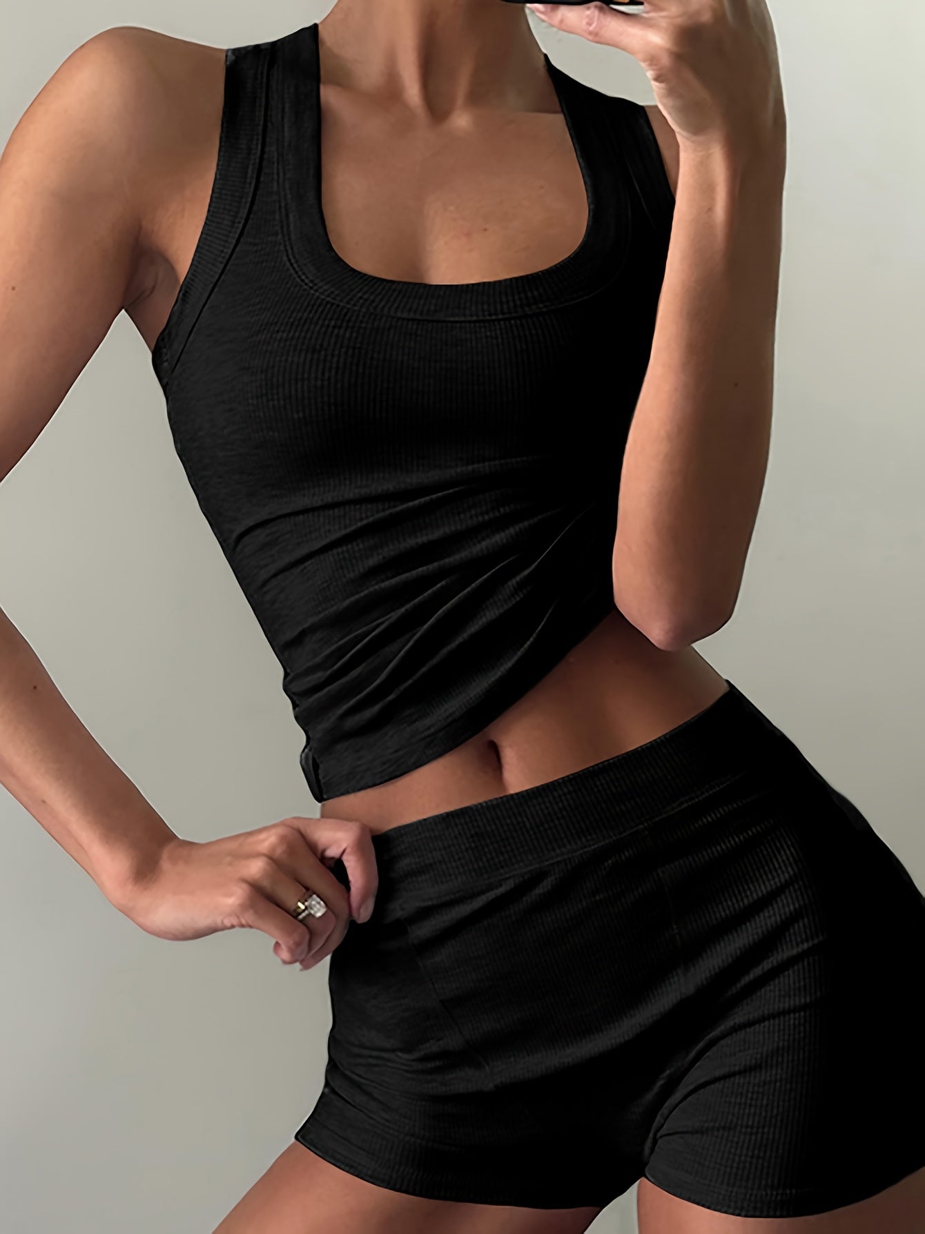 Deane | Geribbelde Lounge Set met Tanktop en Shorts