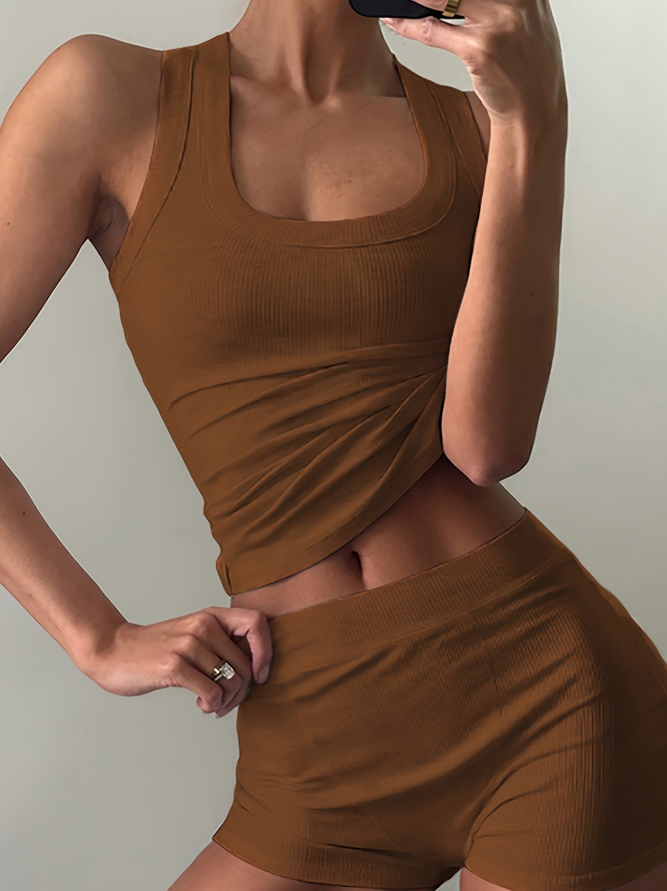 Deane | Geribbelde Lounge Set met Tanktop en Shorts