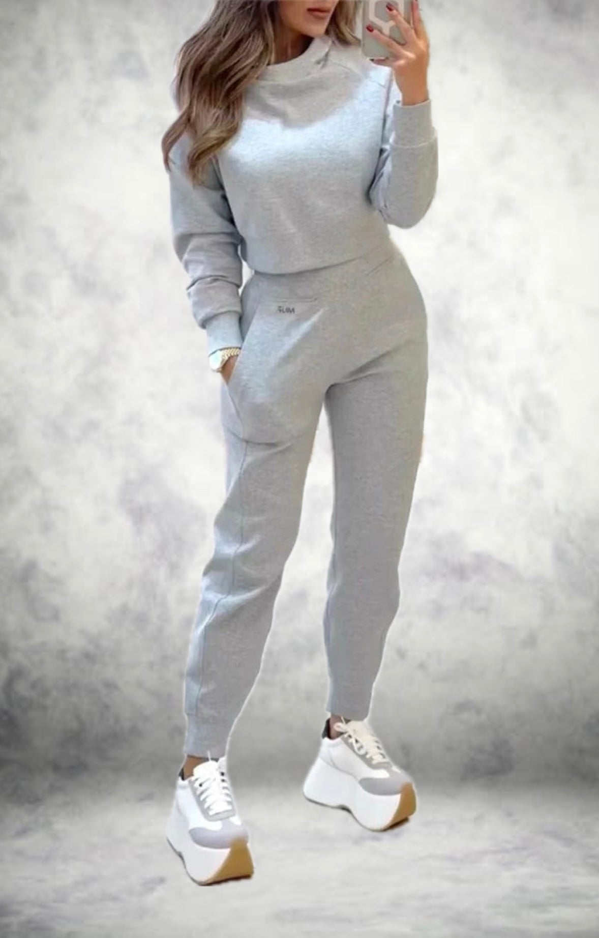 Women's Chic Tracksuit with Long Sleeves and High Waist Pants