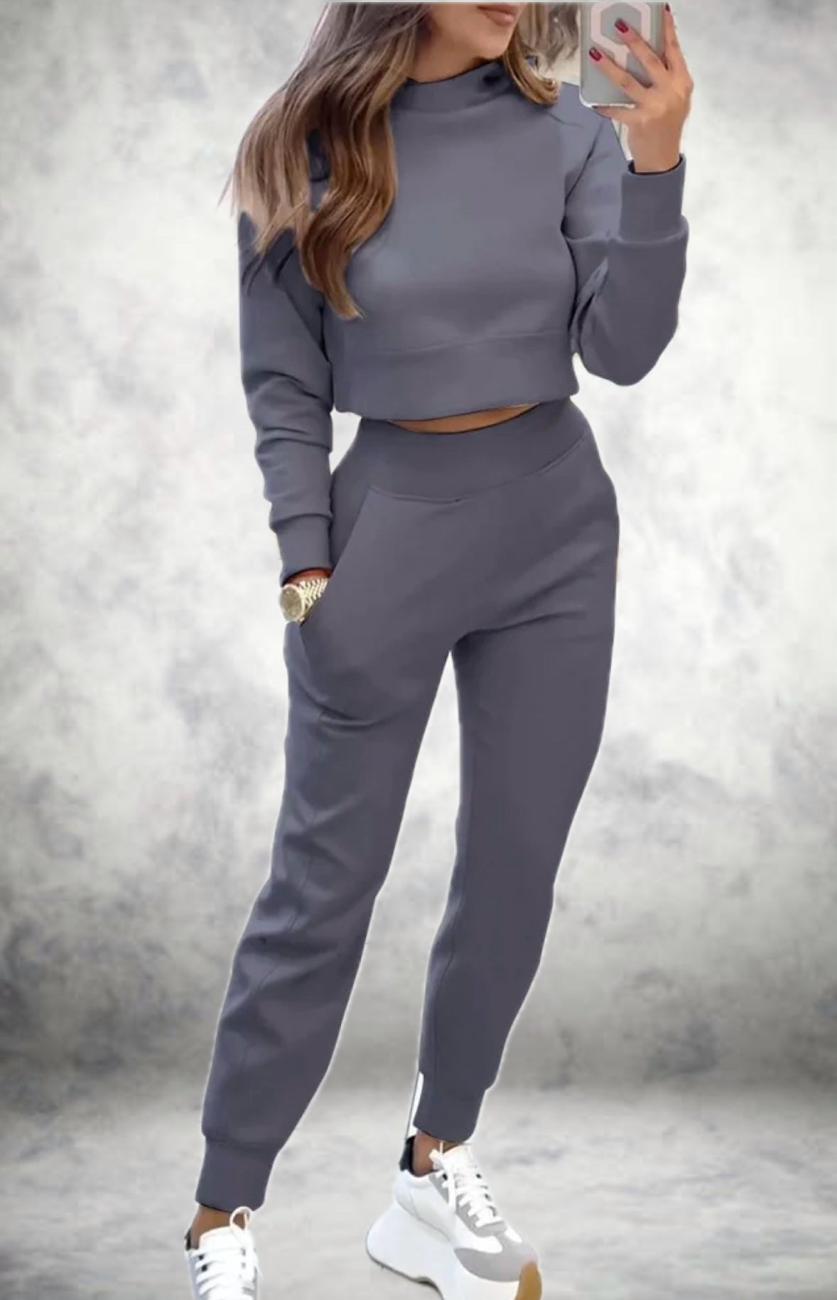 Dames Chique Trainingspak met Lange Mouwen en Hoge Taille Broek
